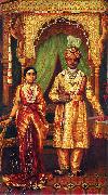Raja Ravi Varma, Krishnaraja Wadiyar IV and Rana Prathap Kumari of Kathiawar